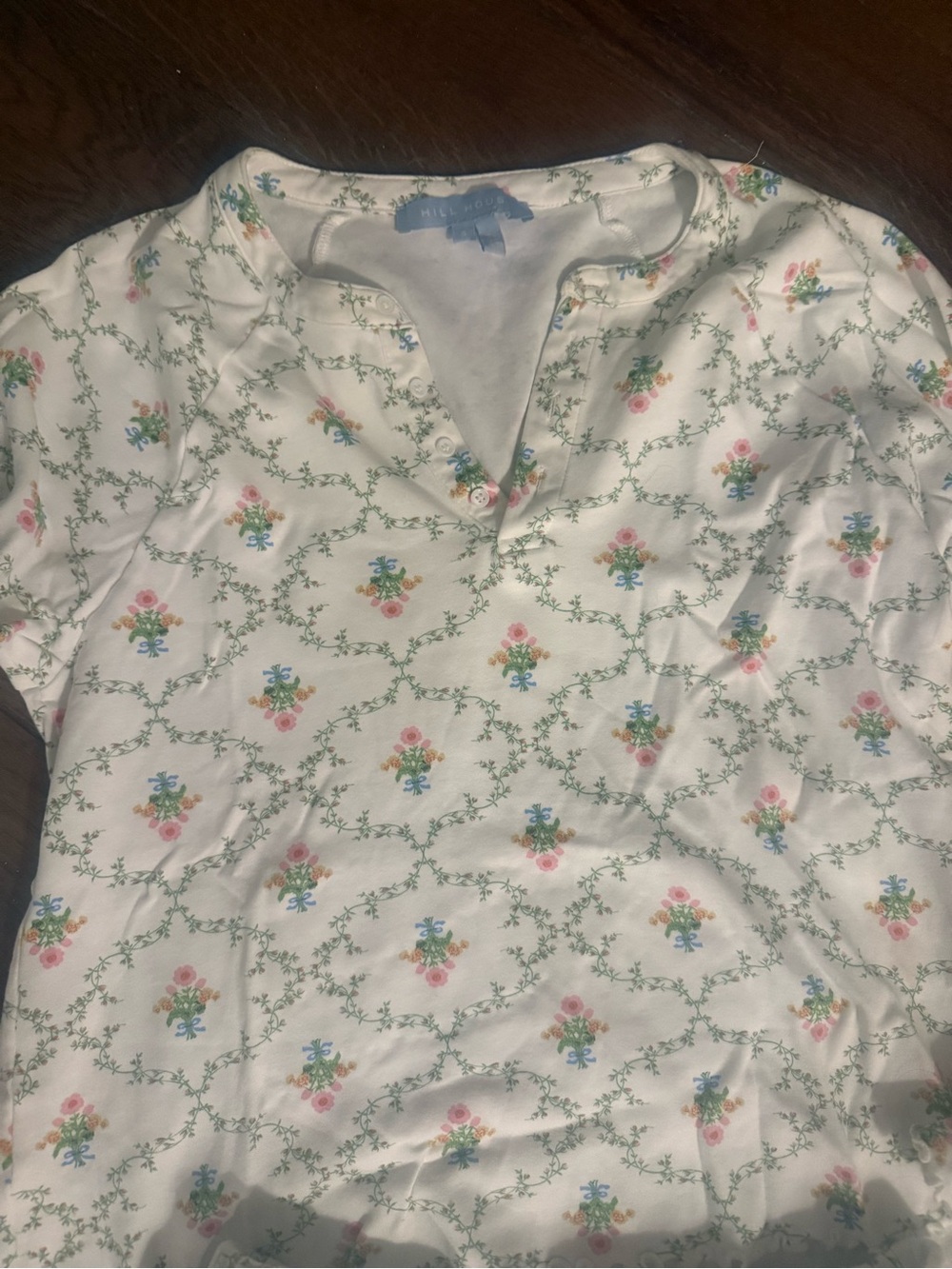 Hill House White Floral Vine Short Sleeve Top